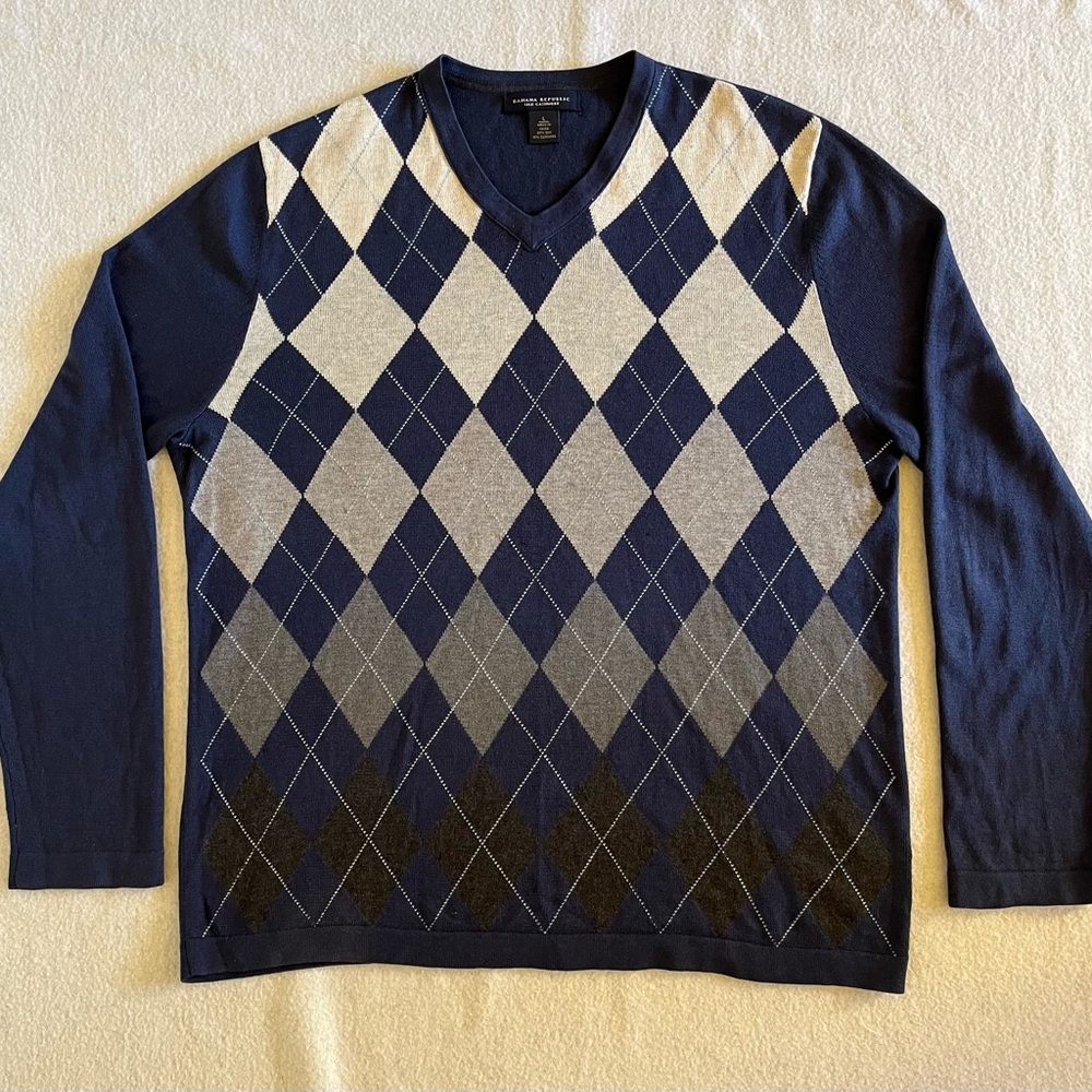 Banana Republic - Men’s Preowned Silk & Cashmere V Neck Sweater - Blue - Size L